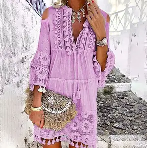 High Quality Loose 5XL Plus Size Dress Female Summer Tassel Fringe Boho Dress