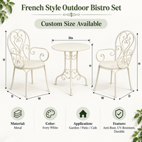 Ensemble bistrot en métal blanc 3 pièces, table et chaises de patio d'extérieur avec accoudoirs pour jardin, balcon