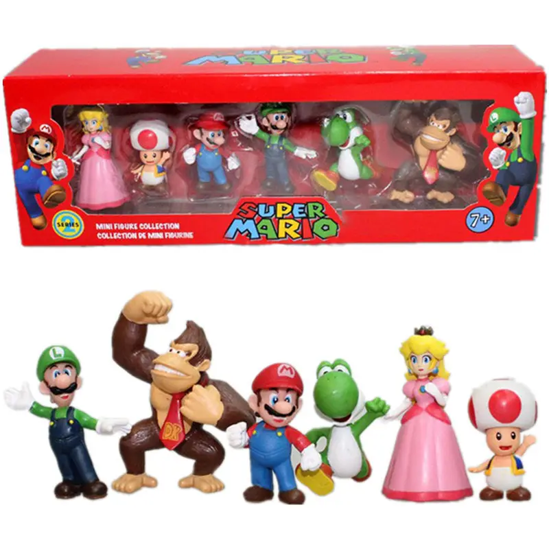 Toptan 6 adet/takım Mario bros pvc Action Figure Doll Luigi Mario çocuklar PVC oyuncak Mario kutulu şekil-set