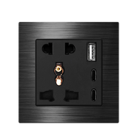 Enchufe de Pared Universal Tipo 86 de 5 Orificios con Puerto USB A+2C, 13A 250V, Enchufe de Pared Internacional Multifunción con Carga Rápida