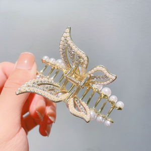 Mode douce perle Hairgrip épingle à cheveux coréen strass papillon cheveux griffes doré métal <span class=keywords><strong>crabe</strong></span> pince à cheveux pour les filles - Product Image 1