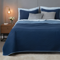 Couvre-lit matelassé léger double face avec taies d'oreiller, couvre-lit d'été anti-boulochage (Bleu marine)