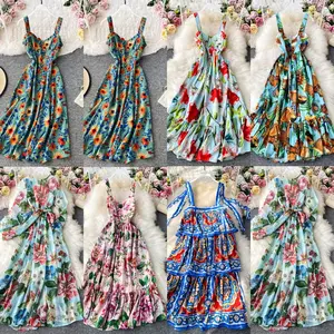 Women's Dress Foreign Trade European and American Source Women's Fragmented Flower Long Dress