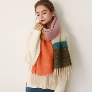 HZW-22017 wholesale new style fashion winter shawl and wraps women colorful stripe cashmere wool scarf