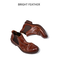 Bottes <span class=keywords><strong>Chelsea</strong></span> courtes d'hiver en cuir de cheval de style britannique, à enfiler, pour hommes, en cuir véritable, fabriquées à la main, chaussures vintage - Product Image 3