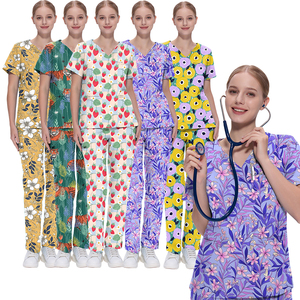 Impresión de dibujos animados puros Scrubs Top Hospital dental de moda para niños Hospital para uso unisex Uniforme Salón de belleza Top - Product Image 2