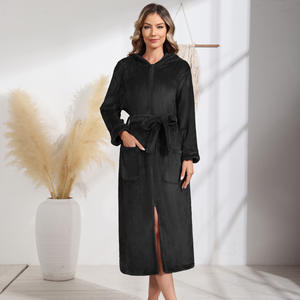 Robe en flanelle à manches longues <span class=keywords><strong>pour</strong></span> femmes, cardigan d'automne/hiver à capuche avec fermeture éclair, robe unisexe, pyjama, tenue de <span class=keywords><strong>couple</strong></span>, peignoir en peluche à capuche - Product Image 5