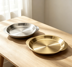 Plateau rond en acier inoxydable épaissi FLEY avec poignée, design doré, plateau de service, plateau à fruits, plateau à gâteaux, hôtel, restaurant - Product Image 2