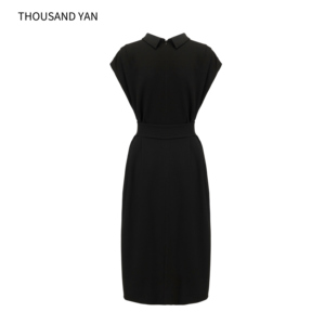 THOUSAND <span class=keywords><strong>YAN</strong></span> Abito Midi Nero Senza Maniche con Cintura, Elegante Vestito Dritto con Collo Alto per Donne - Product Image 2