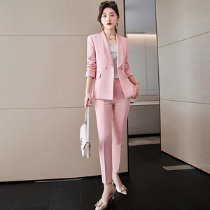 Pink Women's Suit <b>Set</b> Three Quarter Sleeve Worsted Anti-Wrinkle <b>Office</b> Lady Leisure Two-Piece MYT603 - Product Image 1
