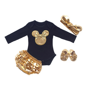 <strong>Halloween</strong> Costume Gold Cotton Romper <strong>Outfits</strong> 4pcs Clothes Set <strong>for</strong> 0-2T <strong>Baby</strong> Girls - Product Image 2