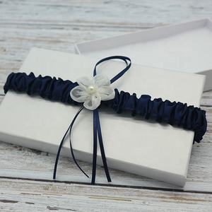 Ruban <span class=keywords><strong>Bleu</strong></span> <span class=keywords><strong>marine</strong></span> <span class=keywords><strong>Jarretière</strong></span> Avec Dentelle, Perles Organza Belle Fleur Élastique Ensemble De <span class=keywords><strong>Jarretière</strong></span> De Mariage - Product Image 4