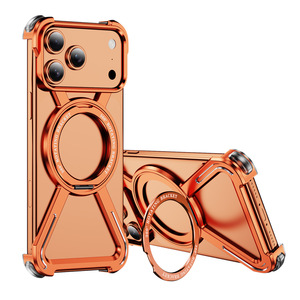 Custodia Avanzata per <span class=keywords><strong>Apple</strong></span> <span class=keywords><strong>iPhone</strong></span> 17 16 15 <span class=keywords><strong>Pro</strong></span> Max con Supporto Metallico Arancione, Protezione Antiurto per Vendite Transfrontaliere - Product Image 1