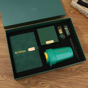 Business Executive Gift Set PU Leather Notebook Tumbler Metal Pen USB Flash Drive Custom Logo Corporate Gift Box for Client VIP