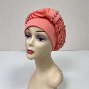 MH-1206 vente en gros Headtie Sego Aso Oke africain Gele Plain Nigeria nouveau Design avec turbans africains perlés pour les femmes - Product Image 3