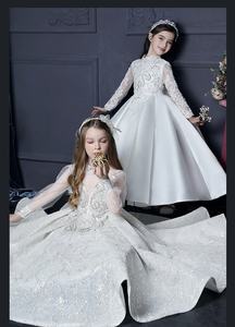High Quality Embroidery Beaded Bow Kids Gowns Flower Girls Wedding Bridesmaid Dresses Communion Dress White Pageant Party Frock - Product Image 6
