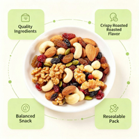 Mezcla de frutos secos y frutas deshidratadas para el desayuno: Nueces de macadamia, anacardos, nueces, arándanos, pasas. Listo para comer, duro, salado y frito.