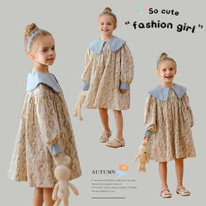Abito Elegante <span class=keywords><strong>da</strong></span> Bambina Stile Francese Autunno 2026 con Fiori <span class=keywords><strong>e</strong></span> Blocchi di Colore, Colletto, Maniche Lunghe in Puro Cotone Lavorato all'Uncinetto, Pizzo Dolce <span class=keywords><strong>da</strong></span> <span class=keywords><strong>Principessa</strong></span> - Product Image 3