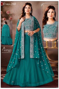 Conjunto de Lehenga Choli Bordado en Color Verde Azulado para Mujer con Dupatta, Traje Étnico Tradicional de Diseñador para Fiestas, Bodas y Ocasiones Festivas - Product Image 3