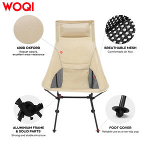 Chaise de camping pliable à dossier haut Woqi, cadre en aluminium, tissu Oxford, capacité de charge de 150 kg, utilisation en extérieur, jardin - Product Image 5