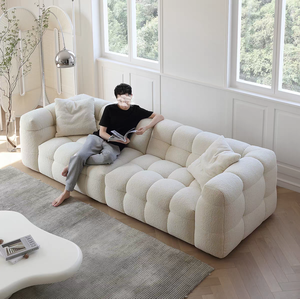 Canapé de salon personnalisé en tissu cachemire d'agneau, éponge haute densité, structure en bois massif, mobilier confortable pour la maison - Product Image 4