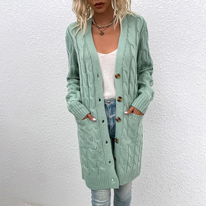 <span class=keywords><strong>Cardigan</strong></span> Long pour femmes, chandail en Polyester, boutons en tricot, Style pull, Design coréen, grande taille - Product Image 4
