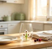 Tasse en verre 3D en forme de fleur, en borosilicate, en forme d'œuf, pour eau, jus, avec fleur intégrée, pour la maison et le bureau