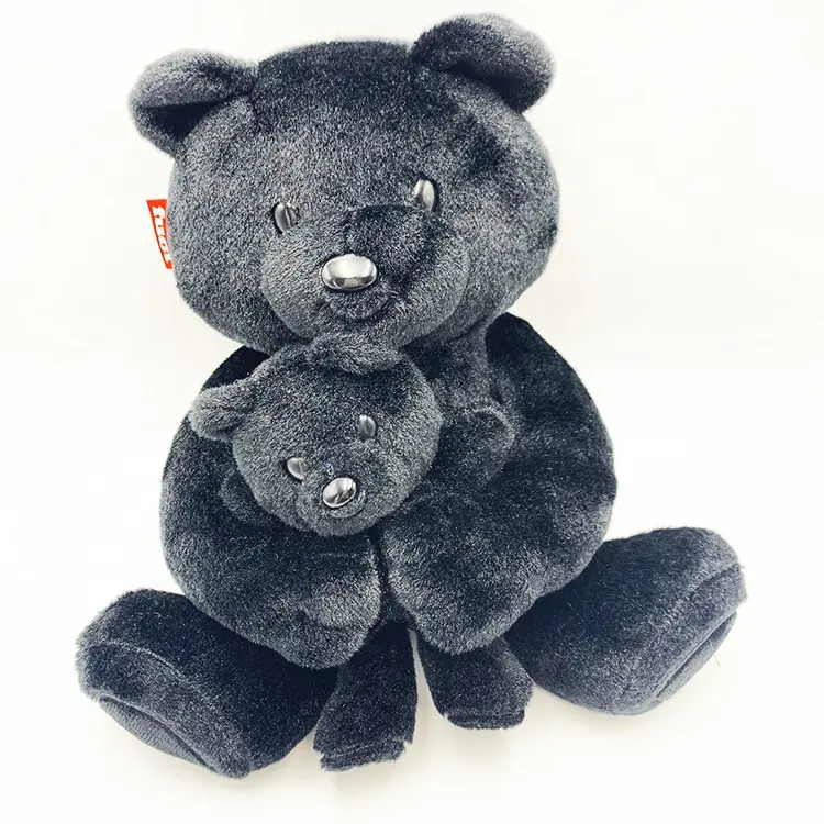 OEM custom personalized logo T-shirt stuffed Black furry teddy bear gift toys