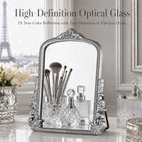 Miroir mural vintage en argent, miroir de table suspendu avec cadre en verre et en bois, décoration rétro pour la maison, accent décoratif pour le salon et la chambre