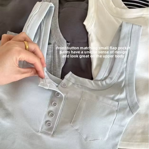 #1053 di fabbrica canottiera personalizzata da <span class=keywords><strong>donna</strong></span> con cinturino largo comodo bottone elastico in cotone con reggiseno Cropped canottiera per Casual - Product Image 2