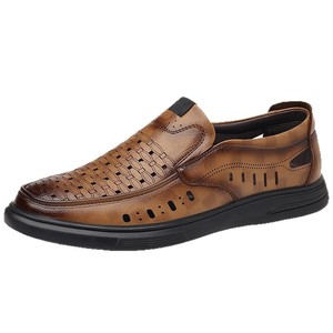 Men Genuine Leather Slip On <b>Sandals</b> <b>Closed</b> <b>Toe</b> Breathable Rubber Outsole Summer Casual Shoes - Product Image 5