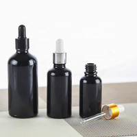 Logo personnalisé 5ml 10ml 15ml 50ml 100ml Flacon compte-gouttes en verre noir pour sérum et huile essentielle 30 ml avec bouchon en or