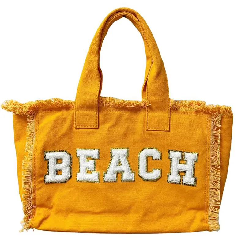 Hot Selling Trendy Fringe Handbag Yellow Lady's Shoulder Bag Personalized Canvas Beach Tote Bag