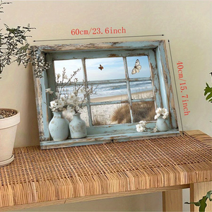 Arte Murale Moderna Astratta Costiera con Cornice in Legno, Dipinto su <span class=keywords><strong>Tela</strong></span> 2D Piatto del Mare, Adatto <span class=keywords><strong>per</strong></span> Ufficio, <span class=keywords><strong>Cucina</strong></span>, Soggiorno, Camera da Letto - Product Image 2