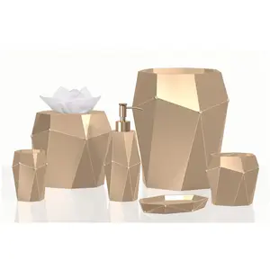 Conjunto de accesorios decorativos para el hogar, accesorios con diseño de patrón de diamante Irregular, dorado, lujoso, para baño, Con dispensador de jabón