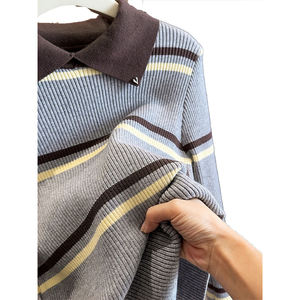 Suéter de Punto de Manga Larga con Cuello Redondo y Bloques de Color a Rayas para Mujer, Otoño Invierno, Nuevo, Ajustado, Versátil, Capa Base de Moda - Product Image 4