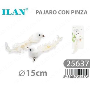 Accessorio Decorativo Uccello con Clip 15cm Bianco - Product Image 1