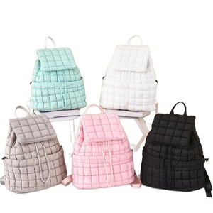 Women's Quilted <b>Backpack</b> Drawstring Closure Solid Color Lightweight Everyday Use Summer 2025 - Product Image 5