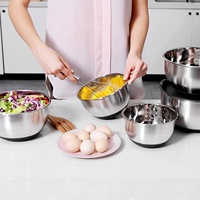 6 Pcs Saladier En Acier Inoxydable Avec Couvercle Bol À Mélanger Ensemble avec Cuillère Fourchette Fouet Mélange Bols De Nidification Ensembles