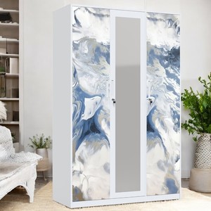 Custom Printed 3-Door Steel <b>Wardrobe</b> with Mirror Modern Design for Home Bedroom Dining & Living Room for Gym Use - Product Image 5