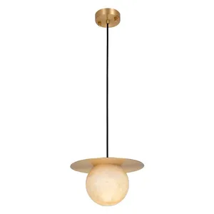 Lampadario <span class=keywords><strong>a</strong></span> <span class=keywords><strong>Sospensione</strong></span> Nordico in Rame Dorato di Alta Gamma con Paralume in Marmo per Illuminazione di Villa, <span class=keywords><strong>Camera</strong></span> da <span class=keywords><strong>Letto</strong></span> e Ingresso - Product Image 2