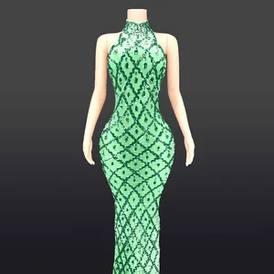 Novance Y2360-B горячие девушки в платье украсила ошейник украшенный фальшивыми алмазами, светло-зеленого цвета платье для празднования дня рождения, для клуба шоу сексуальные платья для женщин, женская обувь