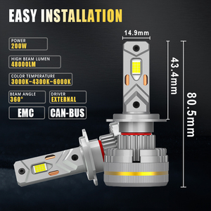 Ampoules de <span class=keywords><strong>phare</strong></span> LED G19W 200W <span class=keywords><strong>H7</strong></span> 48000LM pour voiture, camion, moto, mise à niveau, système de refroidissement par ventilateur et cuivre, certifié CE ISO, usine - Product Image 4