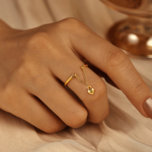 CANNER Simple 18K Gold Plated 925 <b>Sterling</b> <b>Silver</b> <b>Adjustable</b> Chian <b>Rings</b> Water Drop Heart Pearl Drop <b>Rings</b> for Women - Product Image 3