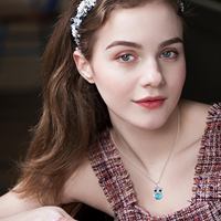 Collier Hibou en Argent Sterling 925 avec Zircon Cubique et Turquoise Brillante
