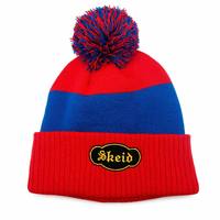 Casquette en tricot personnalisée avec pompon, patch brodé vintage, style streetwear américain, chaude et décontractée, 100% acrylique, unisexe, pour l'extérieur