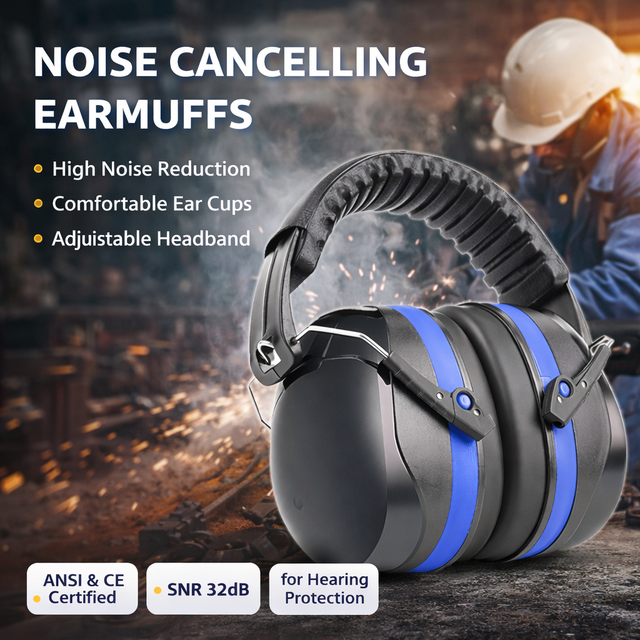 JMJ-Professional Adjustable Durable ABS Reusable Headband Style Earmuffs with Noise Reduction Hearing Protection