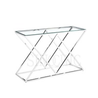 Table console moderne en verre chromé, finition miroir, plateau en verre trempé pour entrée et couloir