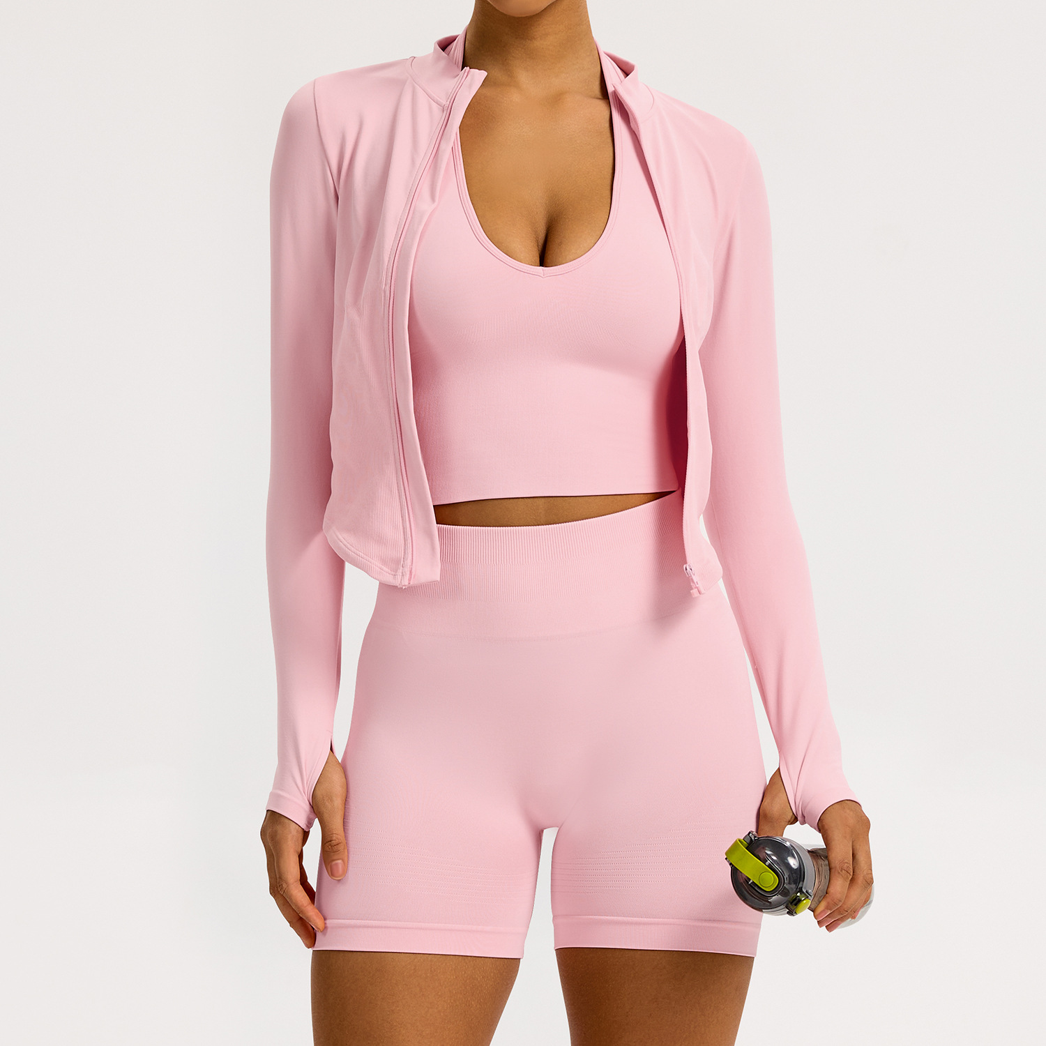 Peach Pink coat+bra+shorts