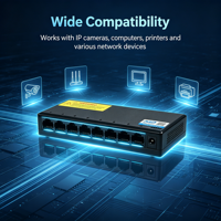 Switch de Red de 8 Puertos 10/100Mbps, Switch Ethernet de Escritorio de Plástico, 1.6Gbps, Plug and Play, para Hogar, Oficina, Cámara IP